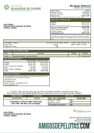 Guiné Banque Islamique De Guinée Bank Declaração de hipoteca Scr amostra